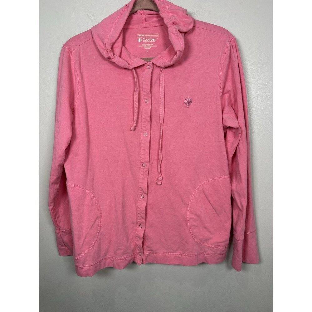 Coolibar Hoodie Size Large UPF 50+ Sun Protection Pink Snap Front Beach Summer
